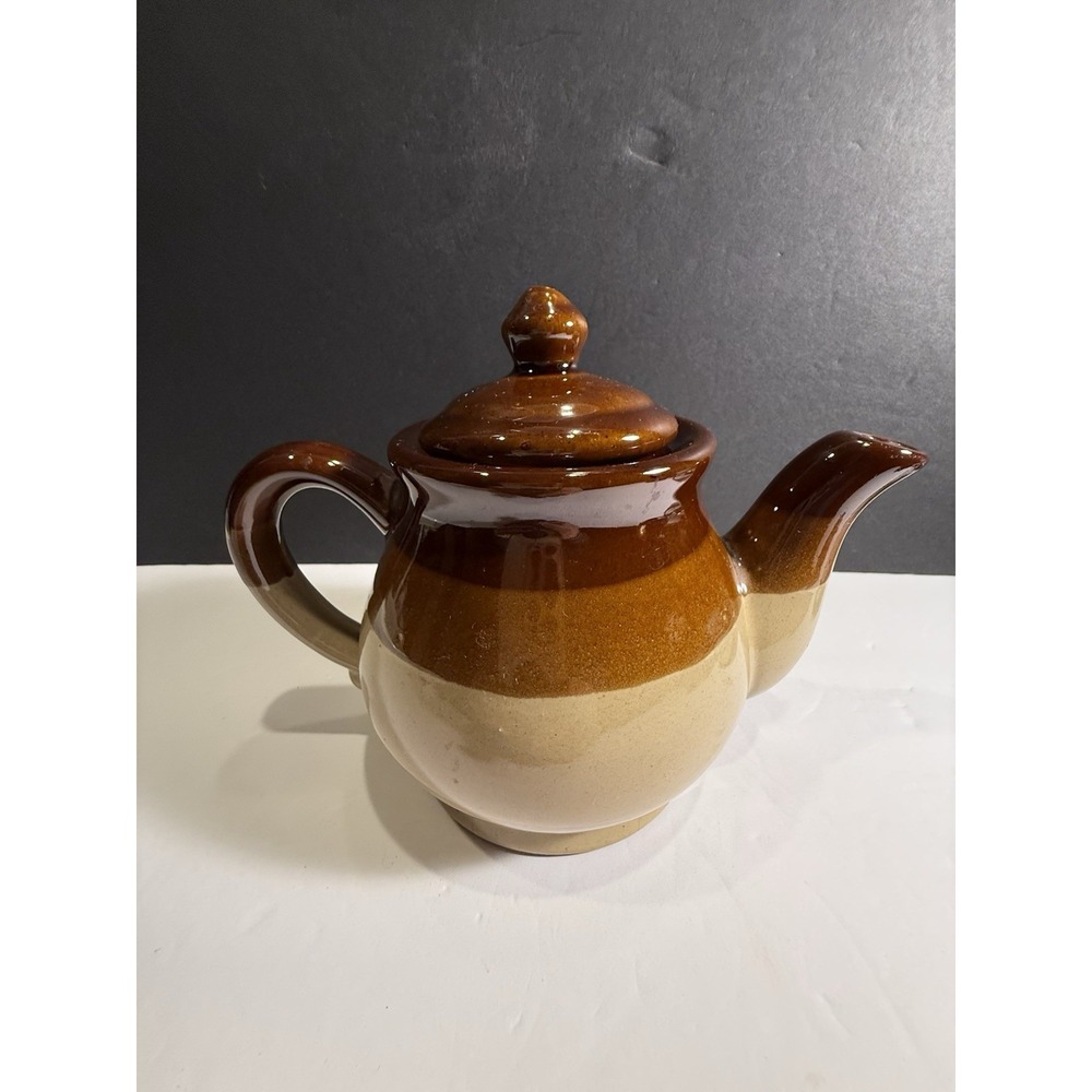 Vintage Two Tone Stoneware Teapot Brown Glazed Rustic Pottery